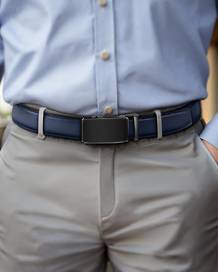 KEMISANT Men Belt 2 Pack, Leather Ratchet Belt Easy Click Slide For Men 1 3/8",Cut for Fit