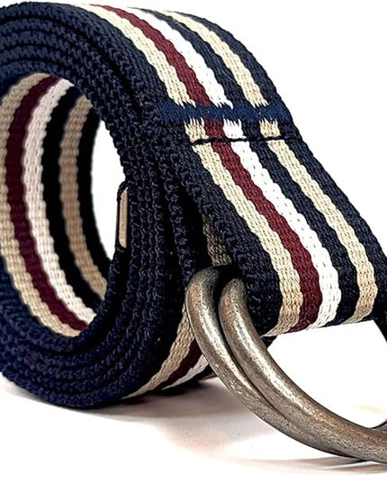 Mens & Womens Canvas Belt with D-ring,Double Ring Belt,Solid Color,Extra Long (49”) 1 1/2" Wide