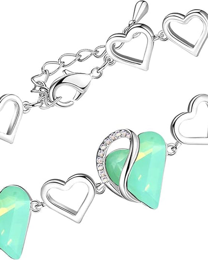 Leafael Infinity Love Heart Link Bracelets, Birthstone or Healing Stone Crystal Bracelet for Women, Silver Tone Jewelry Gifts for Her, 7-inch Chain and 2-inch Extender