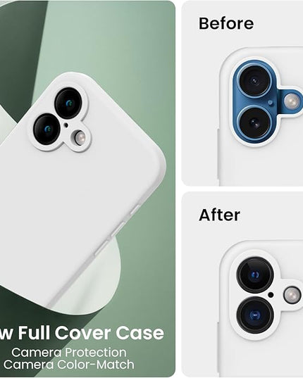 FireNova Designed for iPhone 16 Case, Silicone Upgraded [Camera Protection] Phone Case with [2 Screen Protectors], Soft Anti-Scratch Microfiber Lining Inside, 6.1 inch, White