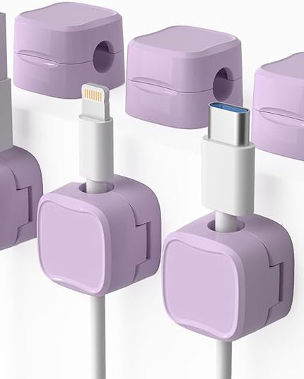 6 Pack Magnetic Cord Organizer & Cable Clips - Adjustable Under Desk Cable Management, Adhesive Wire Holder for Home, Office, Phone, Car, Wall, and Nightstand (Violet)