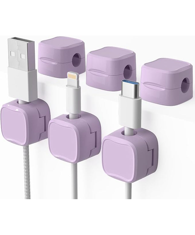 6 Pack Magnetic Cord Organizer & Cable Clips - Adjustable Under Desk Cable Management, Adhesive Wire Holder for Home, Office, Phone, Car, Wall, and Nightstand (Violet)