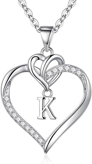 STORUP Christmas Gifts for Women Teen Girls - Heart Initial Necklaces for Women Girls, 14K-Gold-Plated Cubic Zirconia Initial A-Z Pendant Dainty Heart Necklaces for Teen Girl Jewelry Birthday Gifts