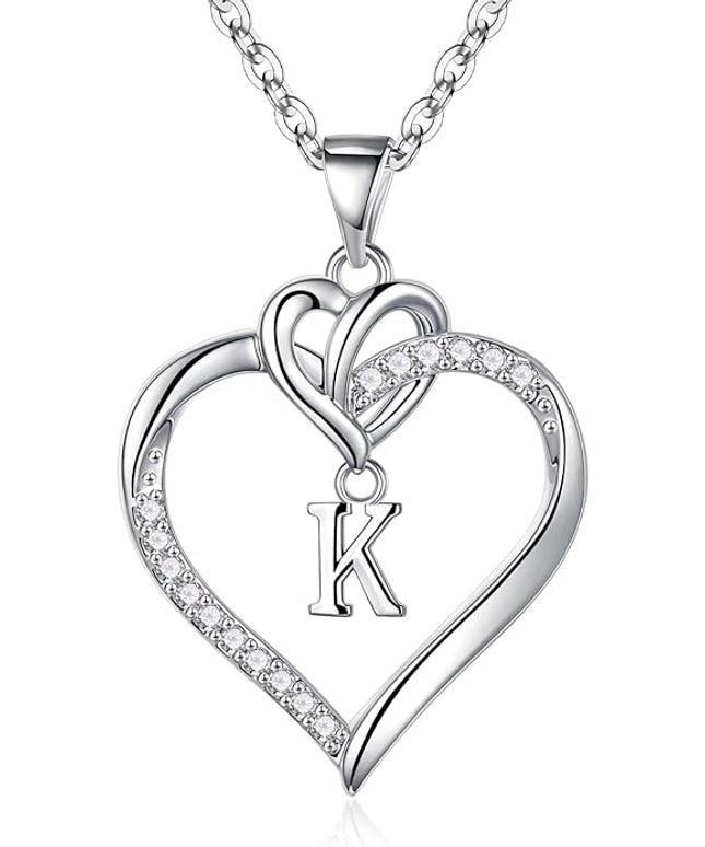 STORUP Christmas Gifts for Women Teen Girls - Heart Initial Necklaces for Women Girls, 14K-Gold-Plated Cubic Zirconia Initial A-Z Pendant Dainty Heart Necklaces for Teen Girl Jewelry Birthday Gifts