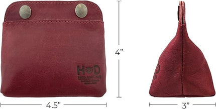 Hide & Drink, Leather Double Snap Pouch, Coin Purse, Cash & Card Holder, Cable Organizer, Makeup, Handmade Includes 101 Year Warranty (Sangria)