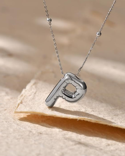 LUCA SMITH Initial Necklaces for Women, Dainty Balloon Bubble Letter, Name Letter Alphabet Pendant Layered Choker Chain Jewelry Gift