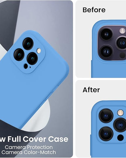 FireNova Designed for iPhone 14 Pro Case, Silicone Upgraded [Camera Protection] Phone Case with [2 Screen Protectors], Soft Anti-Scratch Microfiber Lining Inside, 6.1 inch,Blue