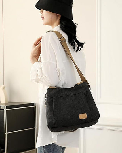Sunshinejing Women's Canvas Purse Small Shoulder Tote Work Crossbody Bag Multi-pocket Handbag