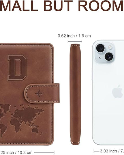 Passport Holder Wallet Cover Personalized Letter A-Z Travel Wallet RFID Blocking Passport Cover Wallet Case for Travel Passport Book Holders for Women and Men, Brown-D