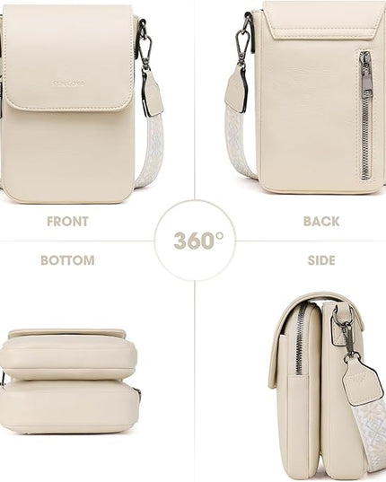 POIUGOYA Small Crossbody Bags for Women Trendy,Leather Triple Compartment Cell Phone Crossbody Wallet Purses with Card Slots