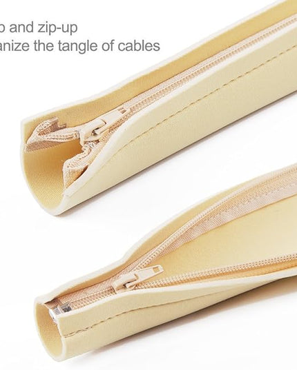 JOTO 4 Pack Cable Management Sleeve, 19-20 Inches Cord Organizer System with Zipper for TV Computer Office Home Entertainment, Flexible Cable Sleeve Wrap Cover Wire Hider System -Beige