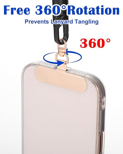 Sibba Phone Lanyard Patch Set 6 PCS Heavy Duty Metal Phones Tether Tabs with 44lbs Load Capacity Ultra-Thin Cellphone Tether Tab for Phone Lanyard Universal for i Phones Android Full Cases Black Gold