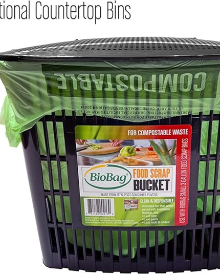 2.6 Gallon Compostable Bags with Handles by BioBag, 150 Count, BPI Certified, Meets ASTM D6400 Standards, Made in USA, Easy-Carry Kitchen Bin Liners