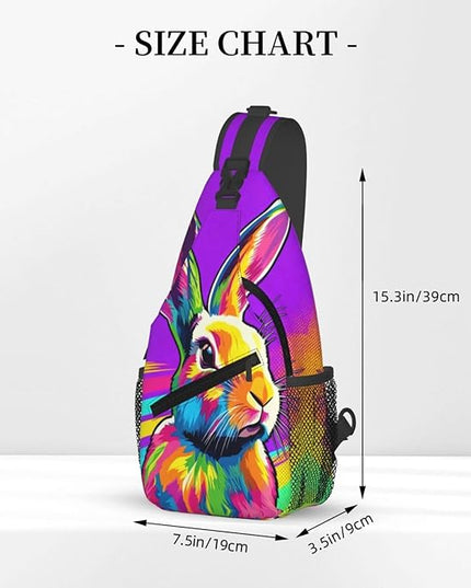 Animal Face Sling Bag Crossbody Bags Chest Bag Backpack for Travel Running and Hiking for Men Women Colorful Rabbit