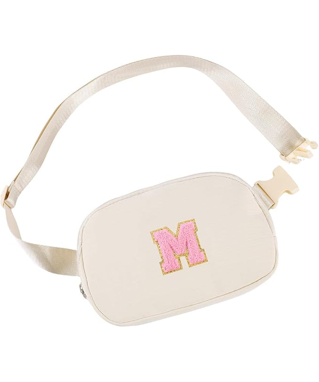 Glratn Initial Letter Fanny Pack for Girls,Patch Belt Bag,Toddler Crossbody Bags，Gifts for 3 4 5 6 7 8 9 10 11 37 Year Old Teens Kids,Christmas Graduation Gifts for Teen Girls ，(Beige-M)