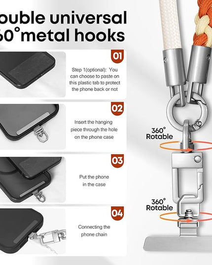 Besnfoto Phone Lanyard Crossbody Phone Strap 3-IN-1 Neck and Wrist strap for Cell Phone 360°Universal Metal Buckles and Tabs