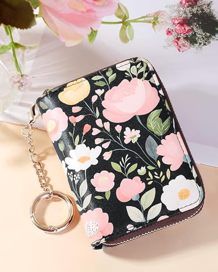 FurArt Zipper Wallet Women, RFID Blocking Credit Card Wallet, Business Card Holder, Compact Size KeyChain Wallet