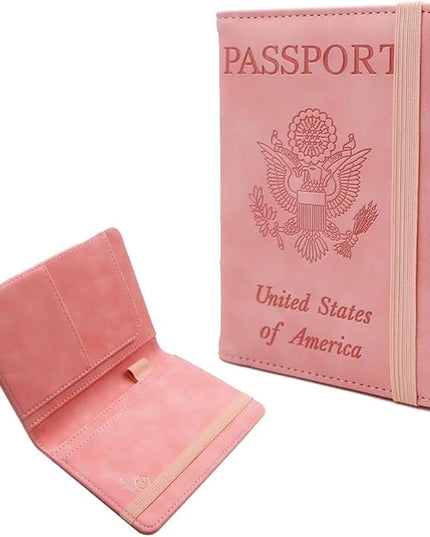 Melsbrinna Premium Leather Passport Holder Covers Case, Waterproof Rfid Blocking Travel Wallet Passport Holder with Pen Holder, Cute Passport Book for Women/Men
