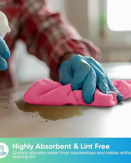 HOMEXCEL Pink Microfiber Cleaning Cloth, 24 Pack Cleaning Towels for Kitchen, Lint Free, Scratch-Free, Highly Absorbent, and Reusable Cleaning Rags for House, Window and Glass, Cars, 11.5 X11.5 inch