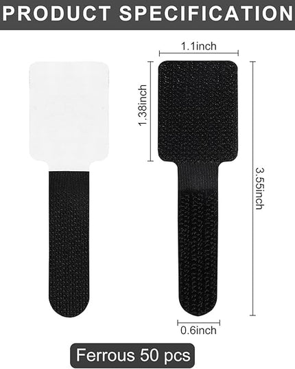 50-Pack Reusable Self-Adhesive Cable Ties Cable Management Adjustable Hook & Loop Straps for Organizing Data Cables, Wires, Headphones Under-Table Cord Management for Home, Office