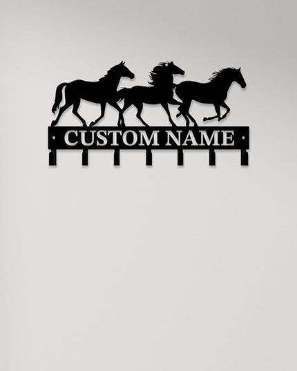 Personalized Custom Name Farm Horse Wall Key Hooks,Metal Horse Art Clothes Hooks,Metal Horse Wall Home Storage Decorative,For Front Door, Hallway, Kitchen, Bedroom,Keys,Hats (Style G)