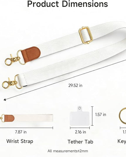 Cell Phone Lanyard Crossbody with Wrist Strap, Adjustable Pure White Phone Lanyard Wrist for Phones, Car Keys, Keychain and ID Badge – Universal Set
