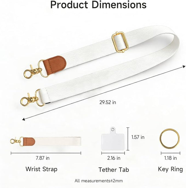 Cell Phone Lanyard Crossbody with Wrist Strap, Adjustable Pure White Phone Lanyard Wrist for Phones, Car Keys, Keychain and ID Badge – Universal Set