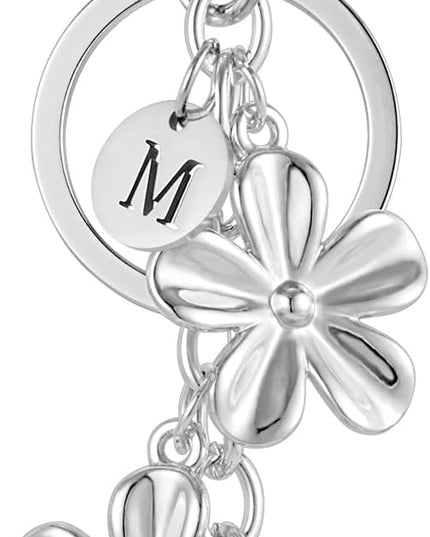 XGALBLA Gold/Silver Initial Keychain Flower Charms for Key Cute Letter Keyring for Purse Handbag Backpack