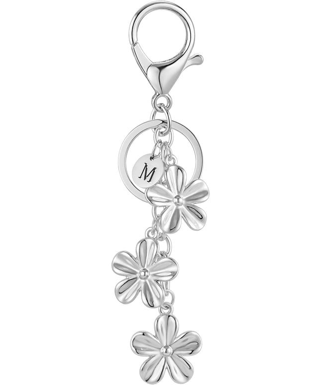 XGALBLA Gold/Silver Initial Keychain Flower Charms for Key Cute Letter Keyring for Purse Handbag Backpack