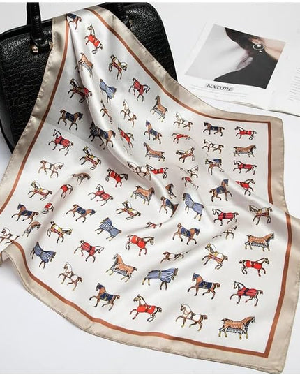 ANDANTINO 100% Pure Mulberry Silk Small Square Scarves -21'' x 21''- Digital Printed Neckerchief –Women Men Lightweight Scarf