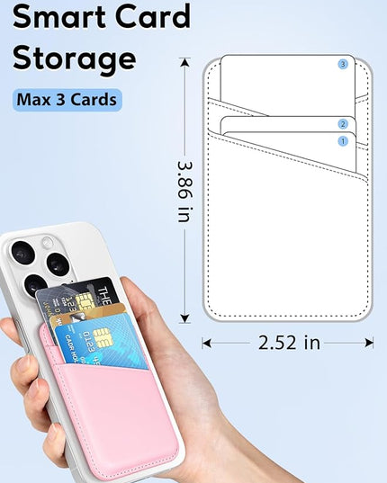SS Phone Wallet Stick On - Leather Safe Card Holder for iPhone and Samsung Case, Minimalist Double Pocket Back of Cell Phone, Compatible With iPhone 16/15/14/13/12 Series, Pink White (2 Pack)