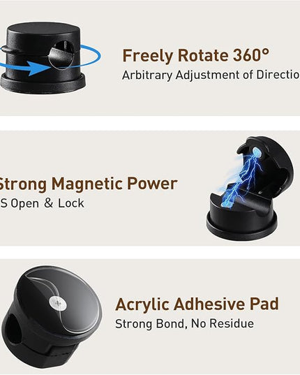 AGPTEK 8 Pack Magnetic Cable Clips, Upgraded 360° Rotatable Cord Holder Clips for Nightstand, Desk Cord Organizer Adhesive Wire Management Home Office Phone Charging Cords USB Cable Keeper (Black)