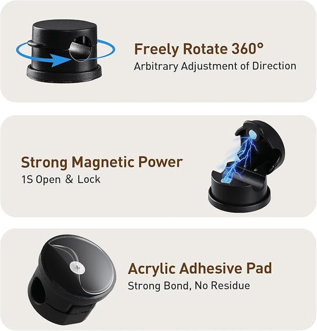 AGPTEK 8 Pack Magnetic Cable Clips, Upgraded 360° Rotatable Cord Holder Clips for Nightstand, Desk Cord Organizer Adhesive Wire Management Home Office Phone Charging Cords USB Cable Keeper (Black)