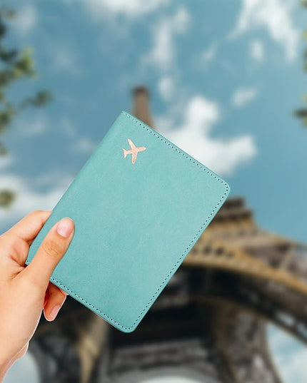 Deziliao Passport Holder,Passport Holder Card Slots, Passport and Vaccine Card Holder Combo, Cute Passport cover for Women and Men, with Waterproof Rfid Blocking, Passport Travel Wallet(Aqua Green)
