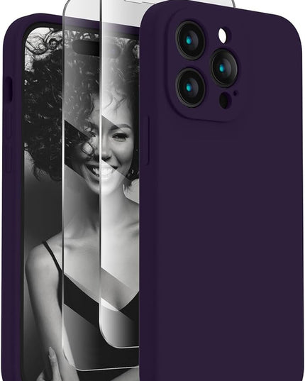 FireNova Designed for iPhone 14 Pro Max Case, Silicone Upgraded [Camera Protection] Case with [2 Screen Protectors], Soft Anti-Scratch Microfiber Lining Inside, 6.7 inch, Wine Red