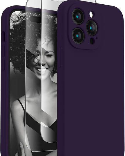 FireNova Designed for iPhone 14 Pro Max Case, Silicone Upgraded [Camera Protection] Case with [2 Screen Protectors], Soft Anti-Scratch Microfiber Lining Inside, 6.7 inch, Purple