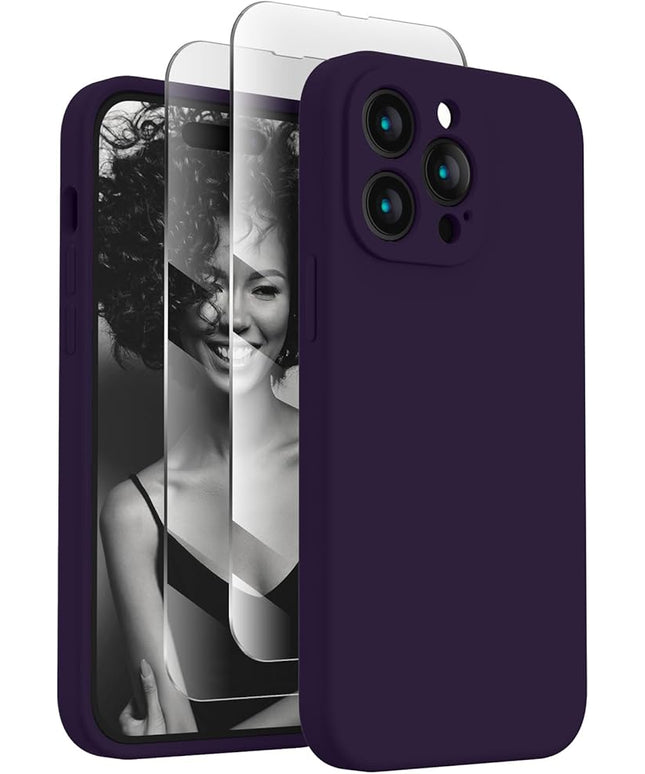 FireNova Designed for iPhone 14 Pro Max Case, Silicone Upgraded [Camera Protection] Case with [2 Screen Protectors], Soft Anti-Scratch Microfiber Lining Inside, 6.7 inch, Purple