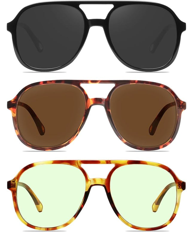 YDAOWKN Retro Square Aviator Sunglasses for Womens Mens Vintage 70s Double Bridge Sun Glasses