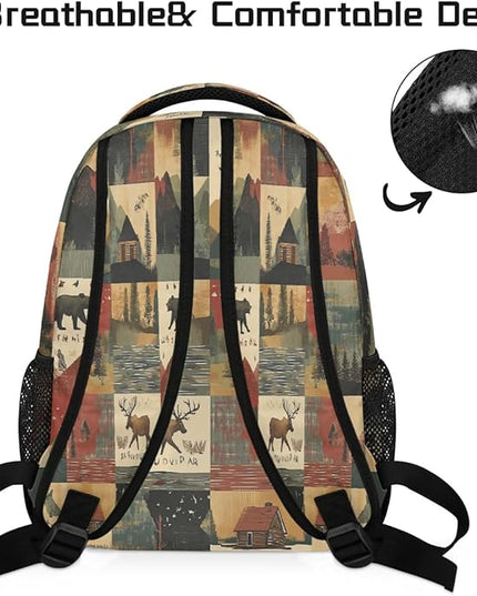 Large Backpack with 15.6 Inch Laptop Compartment, Farmhouse Deer Bear Adult Backpack for Work, Travel & School College Boys Girls