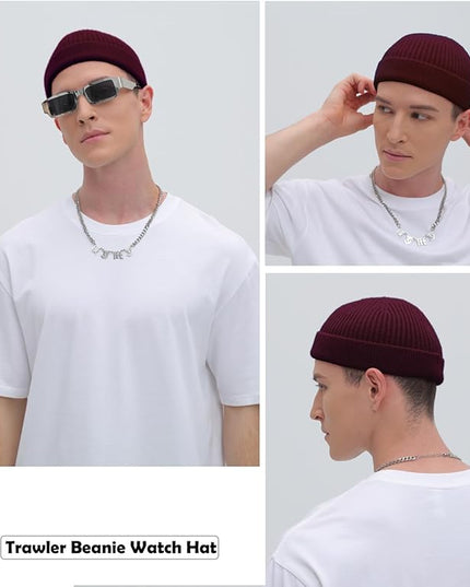 ROYBENS Thin Swag Wool Short Fisherman Beanie for Men Women, Knit Cuff Trawler Beanie Watch Hat, Soft Spring Fall Skull Cap