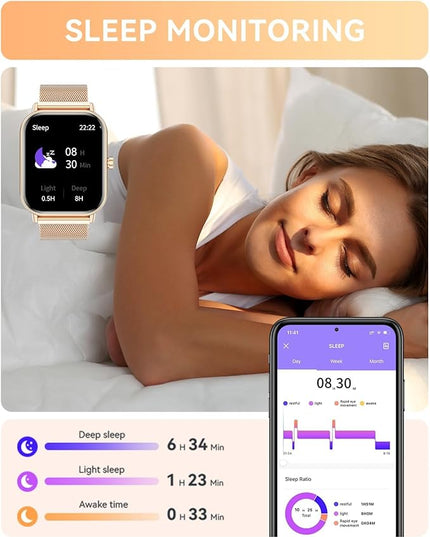 Smart Watch for Women Men, Fitness Tracker Watch for Android Phones iPhone Compatible, 1.85" Smart Watches for Women Men, 110+ Sport Modes Smartwatch (2 Strap)