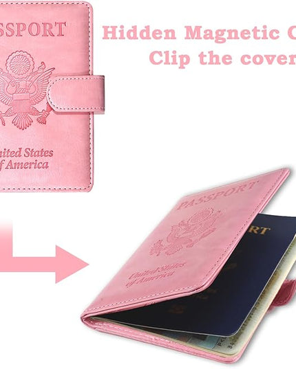 Sizobi Passport Holder for Travel, RFID Passport Cover Wallet for Women Men, Leather Passport Book Card Holder Case for International Travel Must Haves Accessories, Cruise Ship Essentials Gifts, Pink