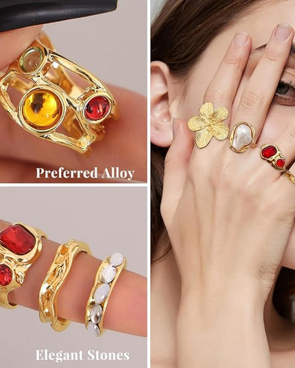 KISS WIFE Goldenen Silvery Black Kunckle Rings Set for Women, Dainty Simple Trendy Cute Stackable Finger Rings Pack, Perfect for Stacking Layering on Thumb and Knuckle, Mixed Size, Jewelry Gift