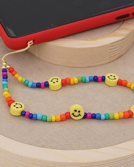 Taouzi 6PCS Beaded Phone Charms Face Fruit Star Pearl Rainbow Beads Phone Lanyard Wrist Strap for Women