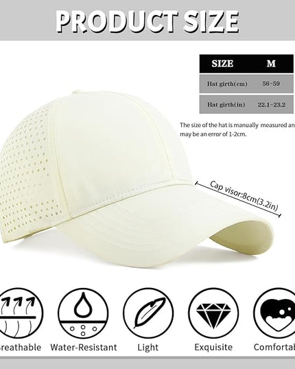 Xinveen Quick Dry Baseball Cap Curved Brim Snapback Hat Laser Cut Mesh Ball Cap Golf Ball Cap for Men Women