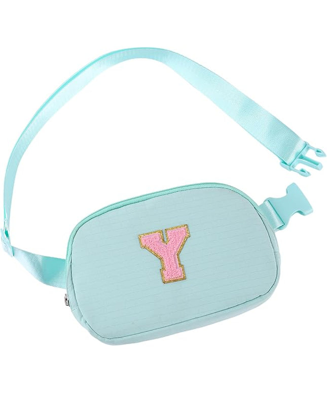 Glratn Initial Letter Fanny Pack for Girls,Patch Belt Bag,Toddler Crossbody Bags，Gifts for 3 4 5 6 7 8 9 10 11 12 Year Old Teens Kids,Christmas Graduation Gifts for Teen Girls ，(Light green-Y)