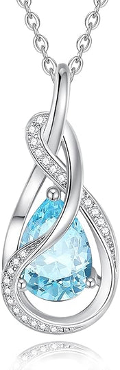 FANCIME TimelessTie Birthstone Necklace for Women White Gold Plated Sterling Silver Ribbon Design Jewelry Knot Pendant Fine Jewelry Gemstone Birthday Graduation Anniversary Christmas Gifts for Women Wife Mother Her