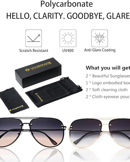 Trendy Oversized Aviator Sunglasses Womens, Retro Cute Big Shades Women's Fashion Sun Glasses UV Protection VF2203