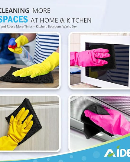 AIDEA Microfiber Cleaning Cloth-12PK, Soft Microfiber Towels for Cars, Absorbent Cleaning Rags, Lint-Free Streak-Free Wash Cloths for House, Kitchen, Window(12in.x12in), Black