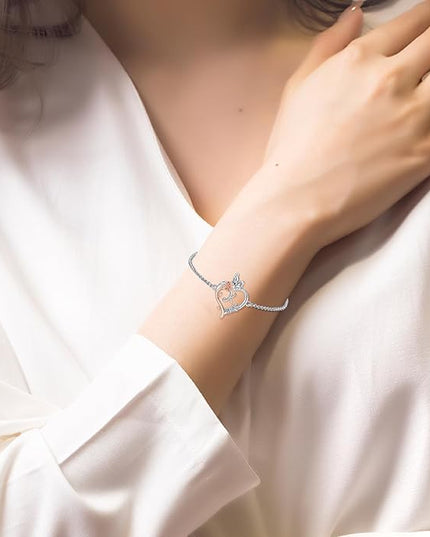 TOUPOP Gifts for Women Rose Heart Initial Bracelet 925 Sterling Silver Butterfly Letter Link Bracelet Love Jewelry Valentines Day Birthday Gifts for Her Wife Girlfriend Mom